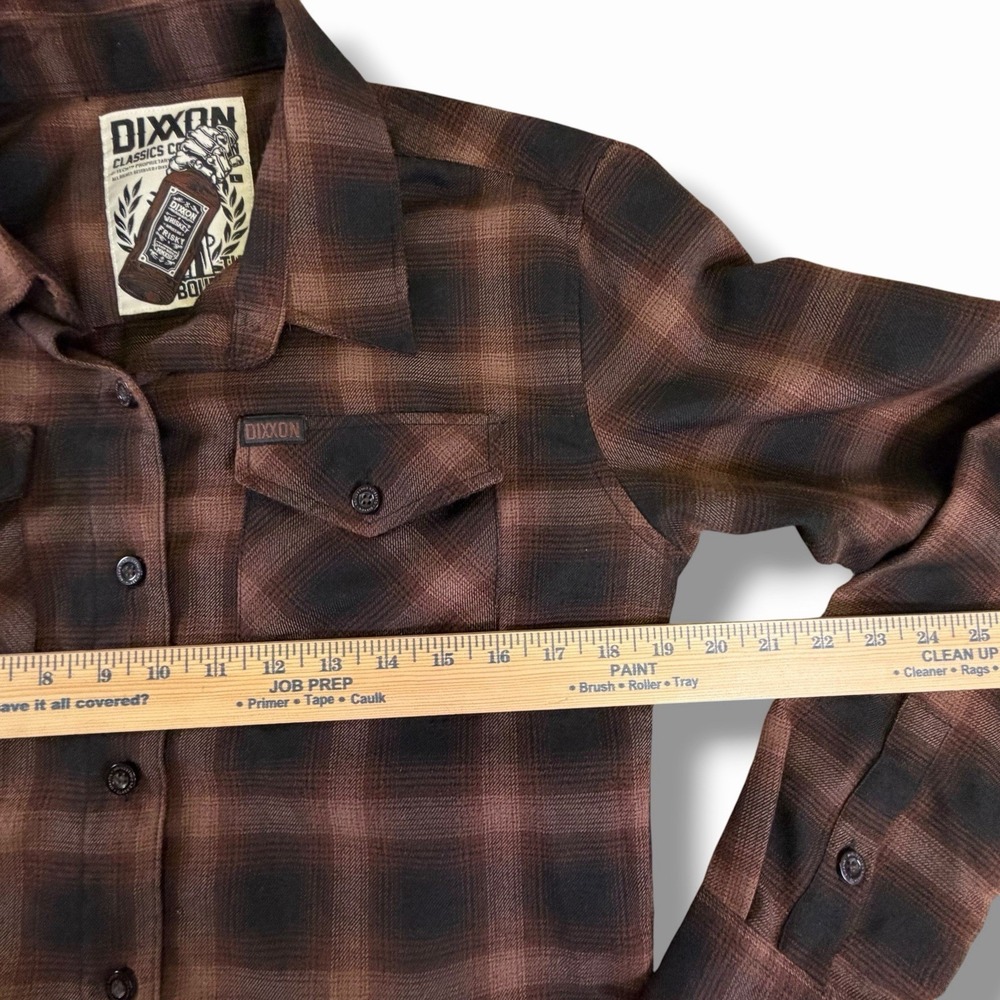 Dixxon Flannel Shirt The Bourbon Mens L Brown Plaid Long Sleeve Button Down - Picture 7 of 11